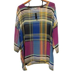 Avenue Sheer Plaid Top NWT